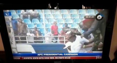 VIDEO: President Buhari Falls Down In Kogi APC Campaign Rally  