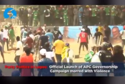 VIDEO: APC Campaign Launch Marred With Violence In Lagos, MC Oluomo Stabbed!  