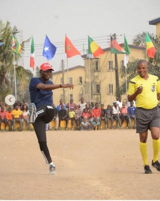 Lagos State Governor, Sanwo-olu Pictured Playing Football On The Pitch  