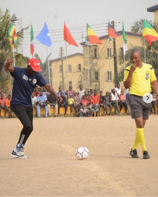 Lagos State Governor, Sanwo-olu Pictured Playing Football On The Pitch  