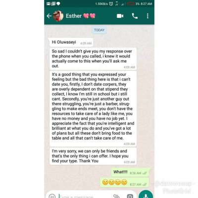 Lady Rejects NYSC Corps Member's Advances  