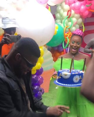 DJ Cuppy Surprises Broda Shaggi With A Birthday Cake  