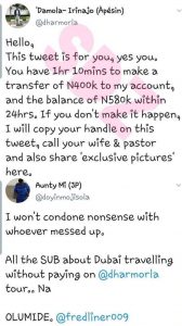 980k: Damola Irinajo Calls Out Client Over Refusal To Pay After Dubai Trip  
