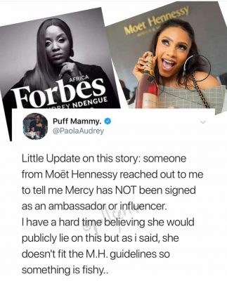 Mercy Was Not Signed As Moet's Ambassador - Marketing Manager Reveals  
