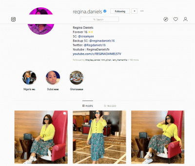 Regina Daniels Re-Activate Instagram Account; See Proof  