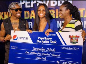 Jackye Finally Receives 1.5 Million Naira Prize For Pepsi Know Da Lyrics Task  
