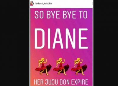 "Her Juju Don Expire"- Actress Bidemi Speaks Of Diane's Eviction  