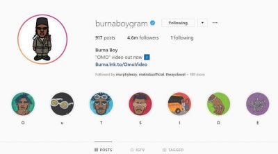 Burna Boy Unfollows All His Instagram Followers, Leaves Only His Girlfriend; See Why  
