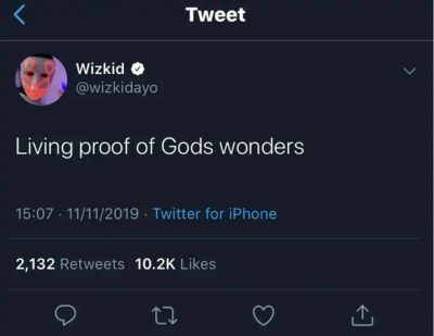 Wizkid Declares He Is A Living Proof Of God's Wonders  