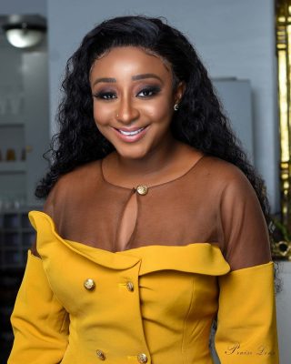 Nollywood Diva, Ini Edo Cuts A Sophisticated Figure In A Yellow Blazer Dress  