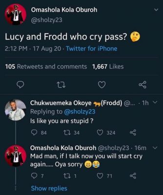 BBNaija: “Lucy And Frodd Who Cry Pass?” - Omashola Compares Frodd To Lucy, Frodd Reacts  