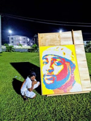 Talented Artist Makes A Portrait Of Davido With Rubik's Cubes  