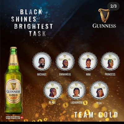 #BBNaija: Team Gold Wins Guinness Task, Gets N500k Each  