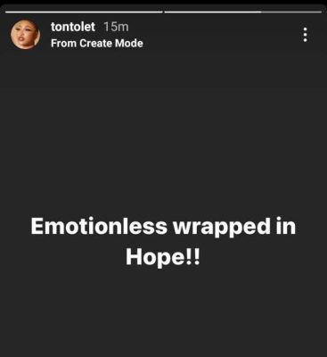 "I Refuse To Accept That I Have Lost You", Tonto Cries Out  