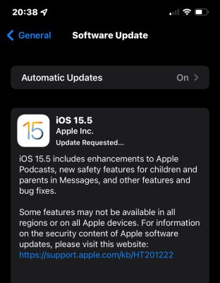 Apple Releases iOS 15.5 Ahead Of Annual Developer Conference  