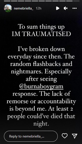 "I'm Traumatized"- Married Woman Assaulted By Burna Boy Speaks Out  