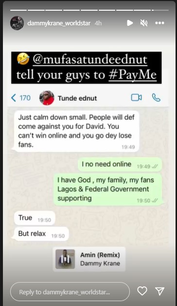 Dammy Krane Asks For Tunde Ednut's Help On Davido's Debt  