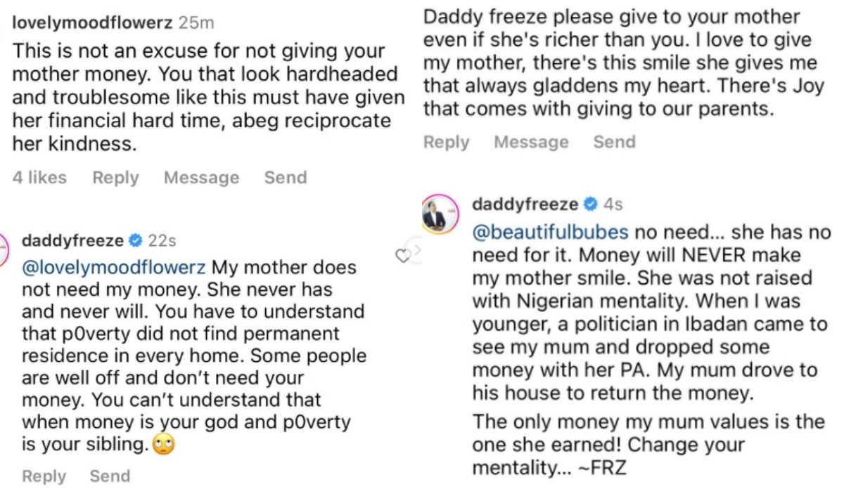 "Have Never Given My Mother Money," - Daddy Freeze  