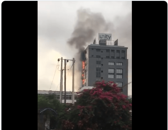 Fire Outbreak At Unity Bank Head Office Lagos  
