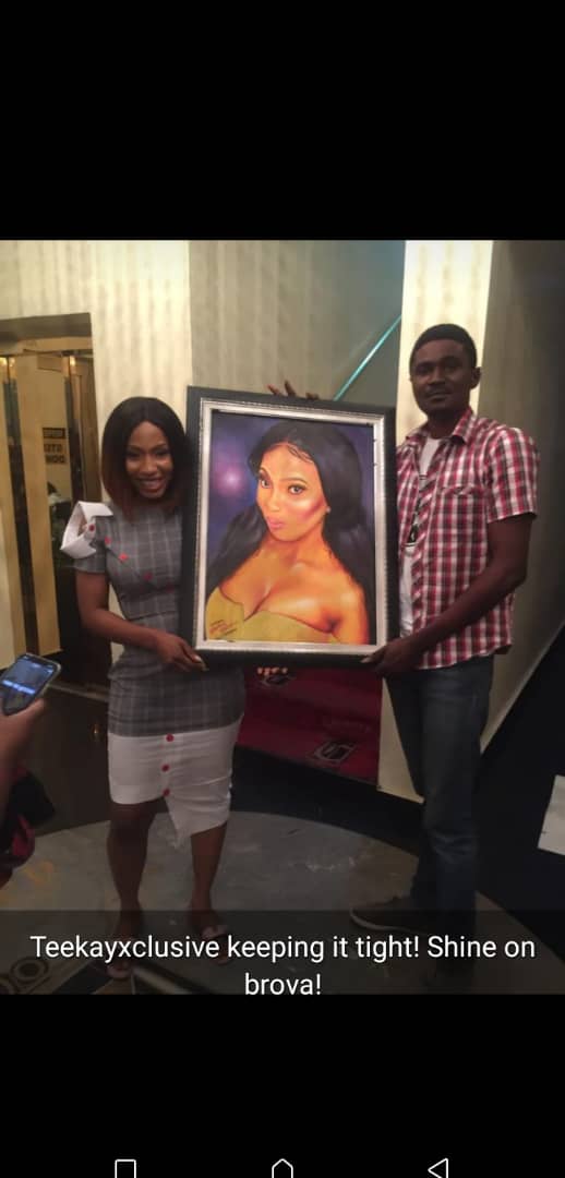 The Moment Taofeek Sanni Presented His Painting To BBNaija Winner, Mercy Eke  
