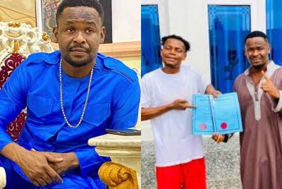 Nollywood Actor, Zubby Michael Shares The Picture Of The Moment He Gifts A Plot Of Land To His PA  