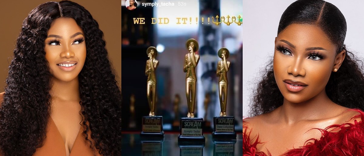 #BBNaija: Tacha Wins Big As She Bags 3 Awards At 'Scream All Youth Awards Season 7'  