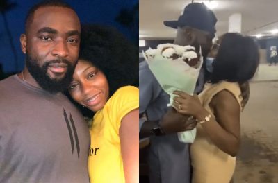 #BBNaija: Gedoni Welcomes Khafi With A Bouquet Of Flowers As She Returns To Nigeria  