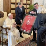 Manchester United defender Lisandro Martinez presents signed shirt to Pope Francis at Vatican City  