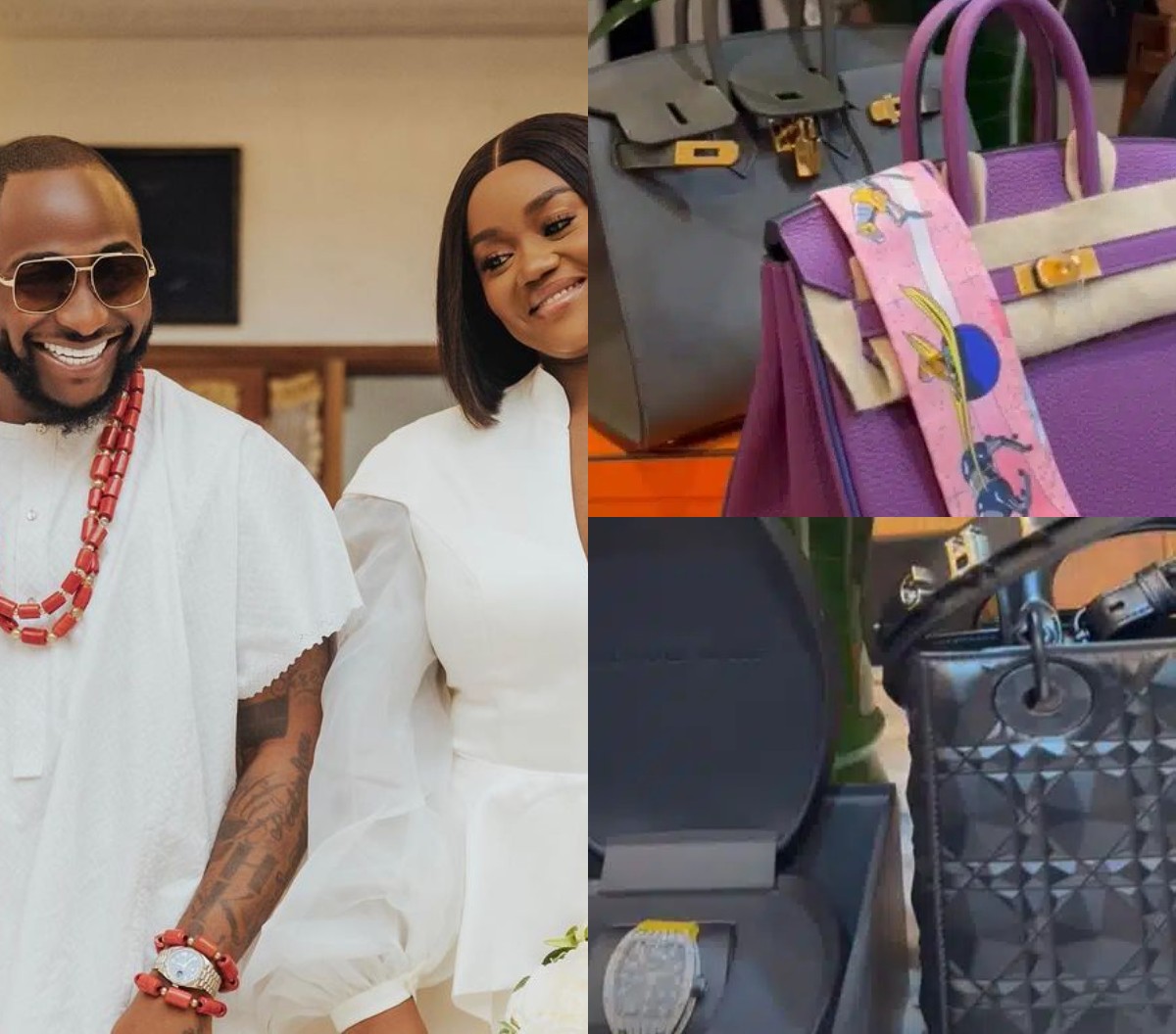 Davido Showers Chioma With 4 Designer bags, Richard Mille Wristwatch For 28th Birthday  